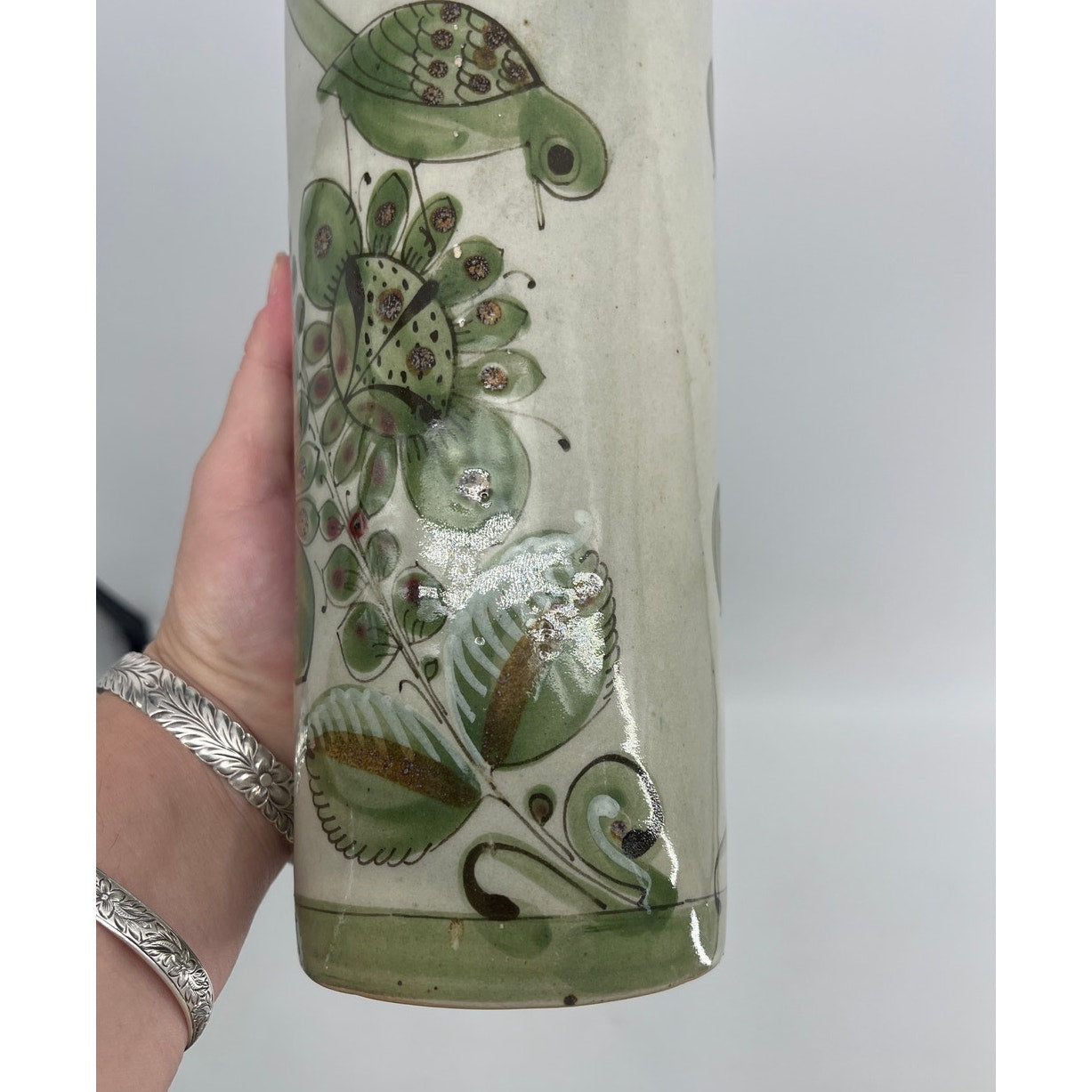 Ken Edwards Tonala El Palomar Mexican Hand Painted Cylinder Vase Birds & flowers - CSSB