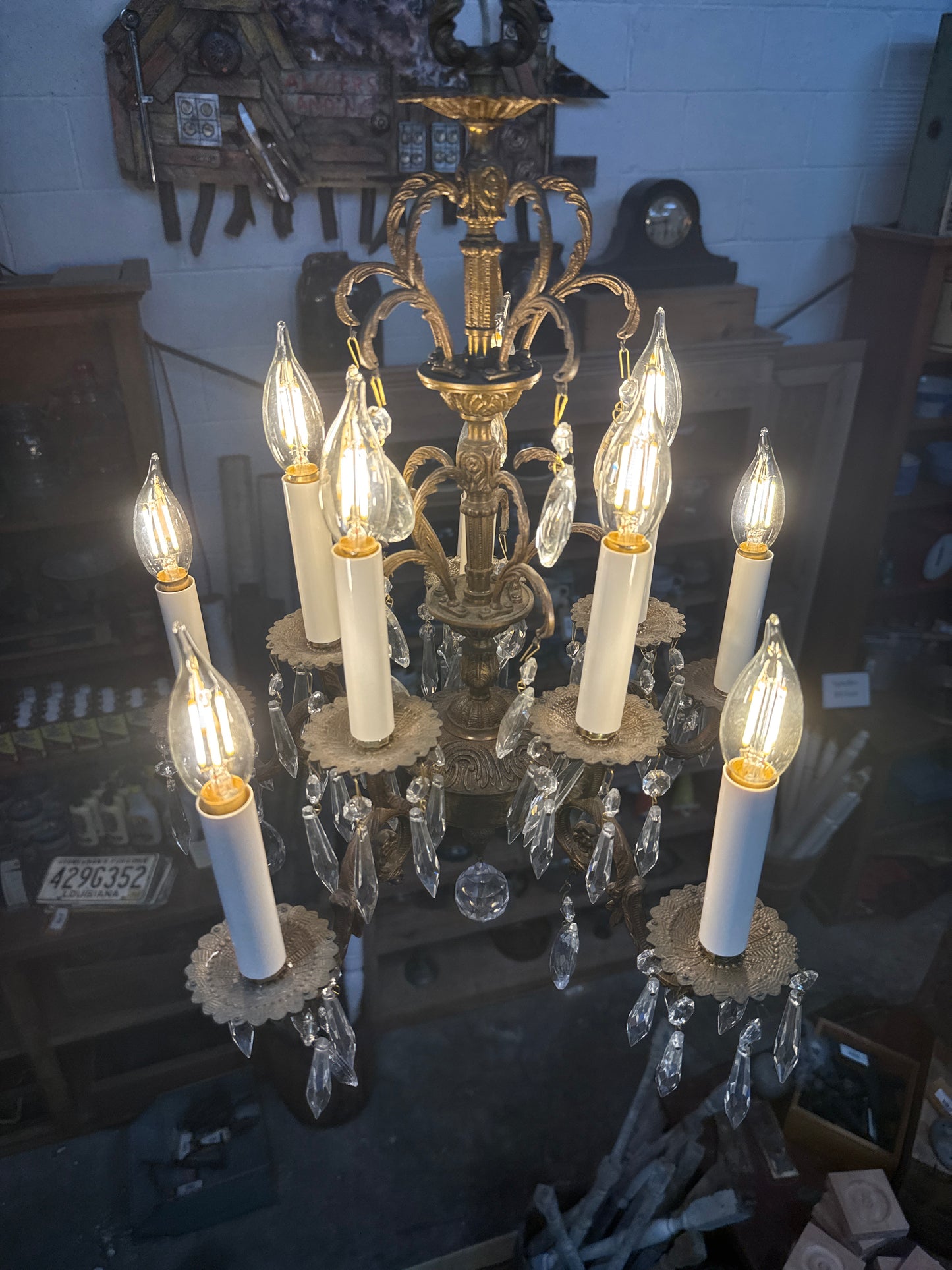 Regency Brass & Crystal Chandelier