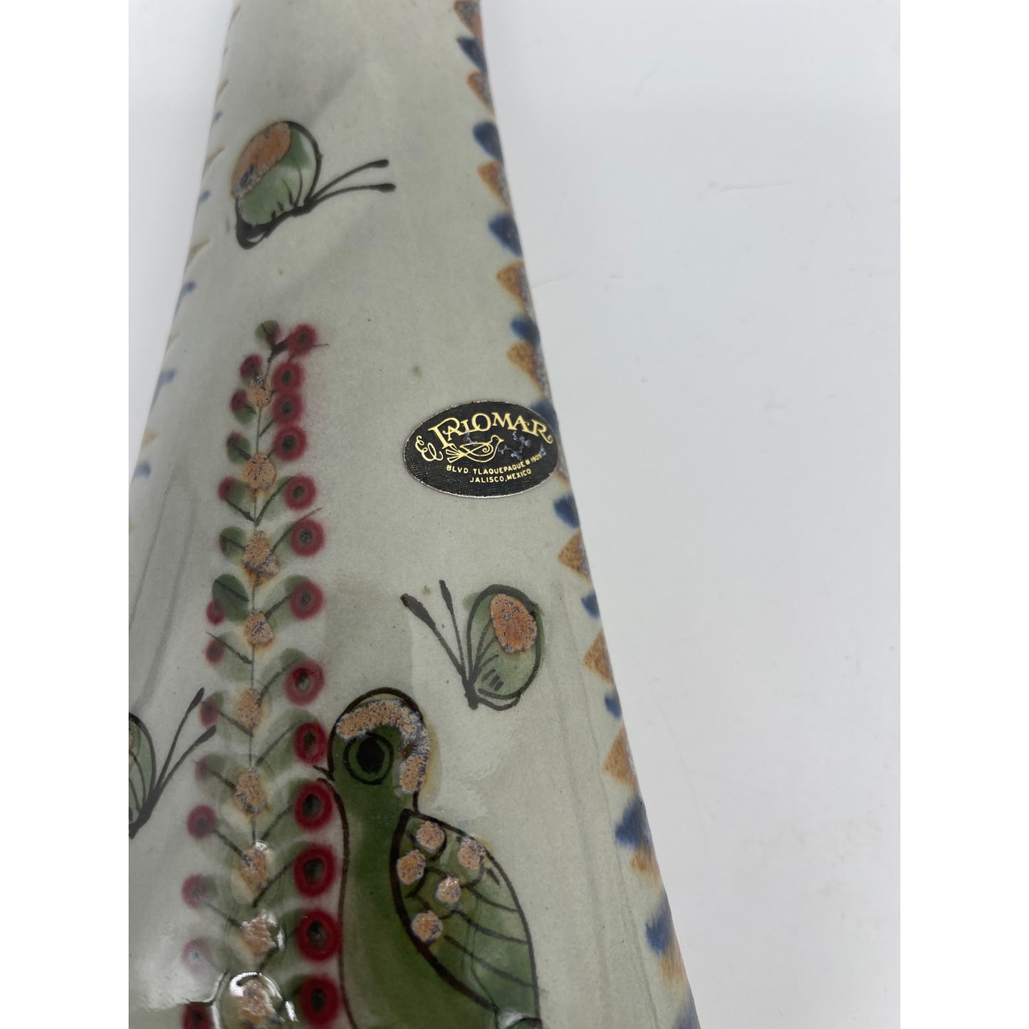 Ken Edwards Tonala El Palomar Mexican Hand Painted Pillow Vase Birds & flowers -CSSB