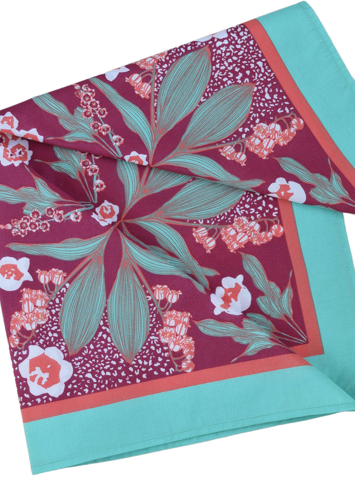 Lily of the Valley Bandana - 100% Cotton - Red and Teal