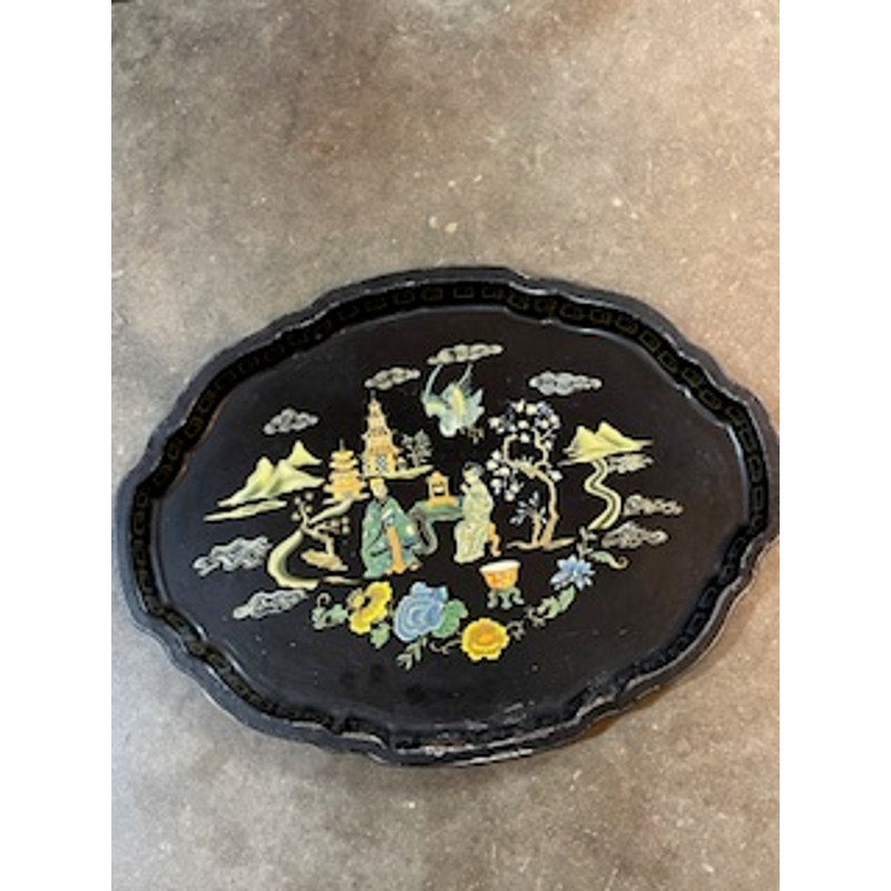Vintage Enamelware Barret Ware Mandarin Garden Chinoiserie serving tray
