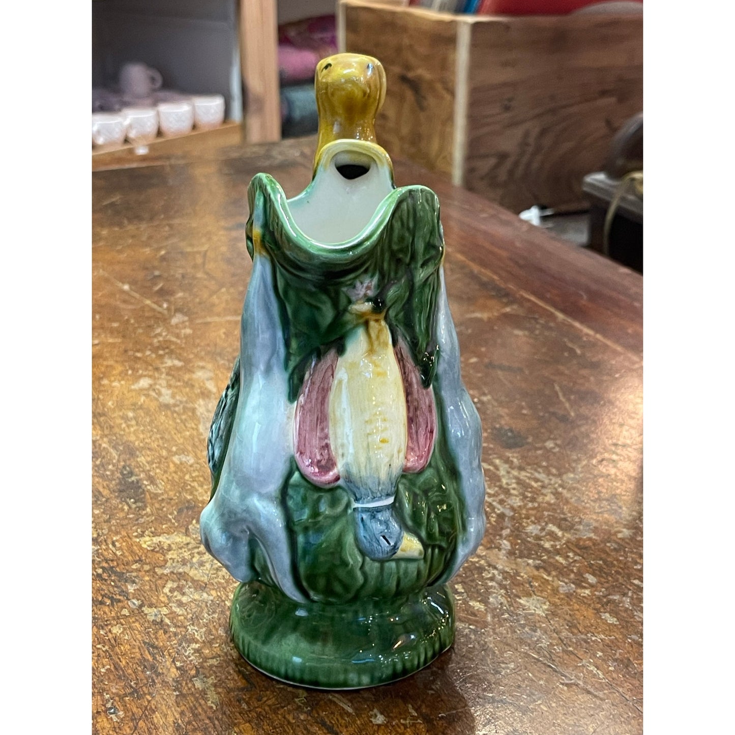 Vintage Majolica Hunting Dog Greyhound Rabbit Duck Handled Footed Pitcher