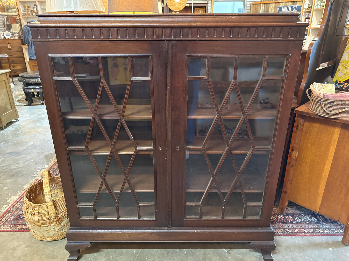 Vintage Wood Glass Paned Cabinet