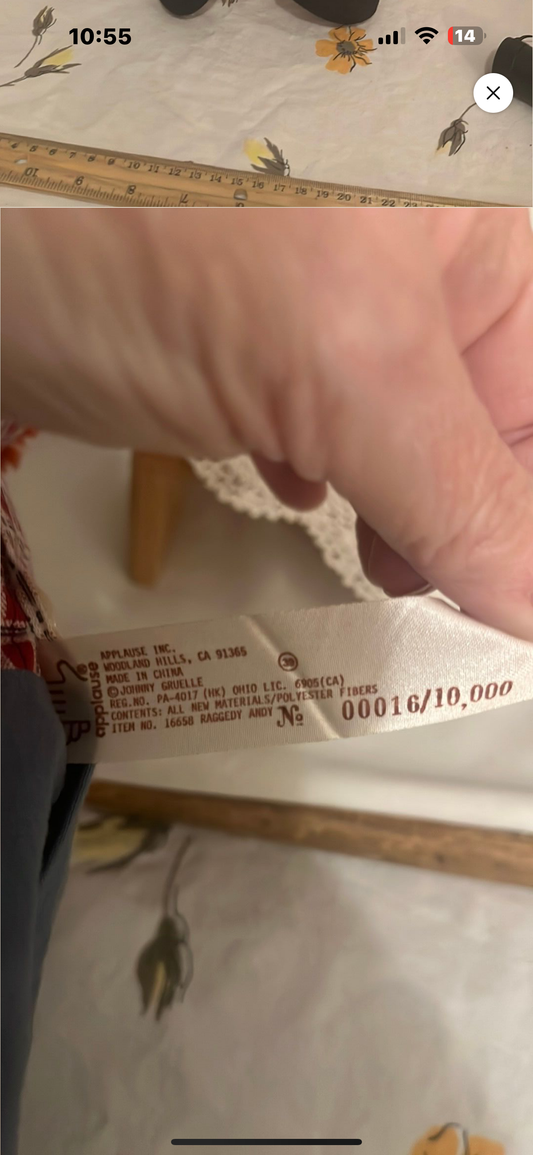 Vtg Raggedy Andy with tag CSBH