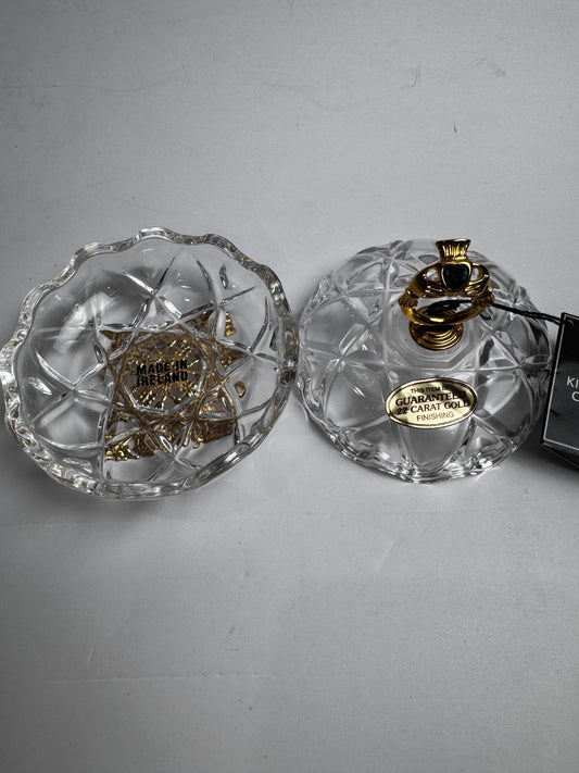 Killarney Crystal Lidded Trinket Box – 22ct Gold Finish Claddagh CSBH