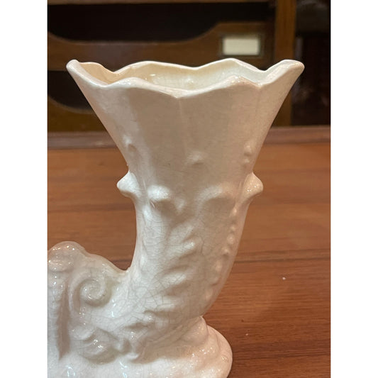 Vintage Japan double cornucopia white glaze flower vase
