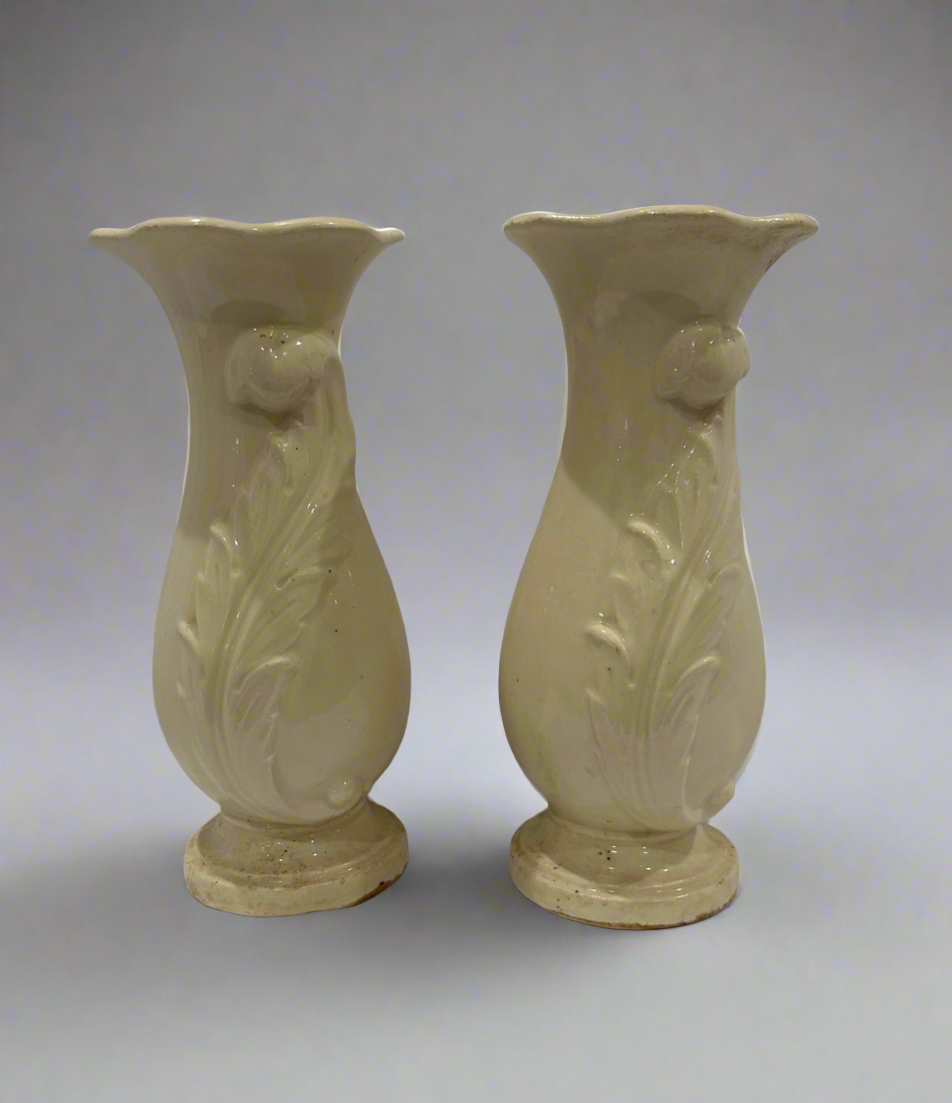 Brush McCoy Feather Relief Vase Pair