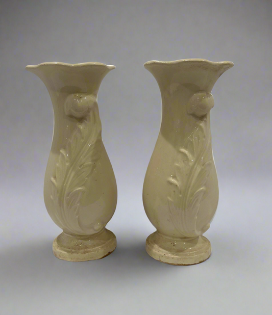 Brush McCoy Feather Relief Vase Pair