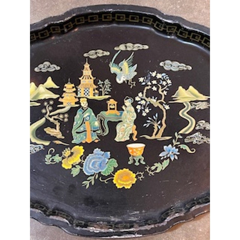 Vintage Enamelware Barret Ware Mandarin Garden Chinoiserie serving tray