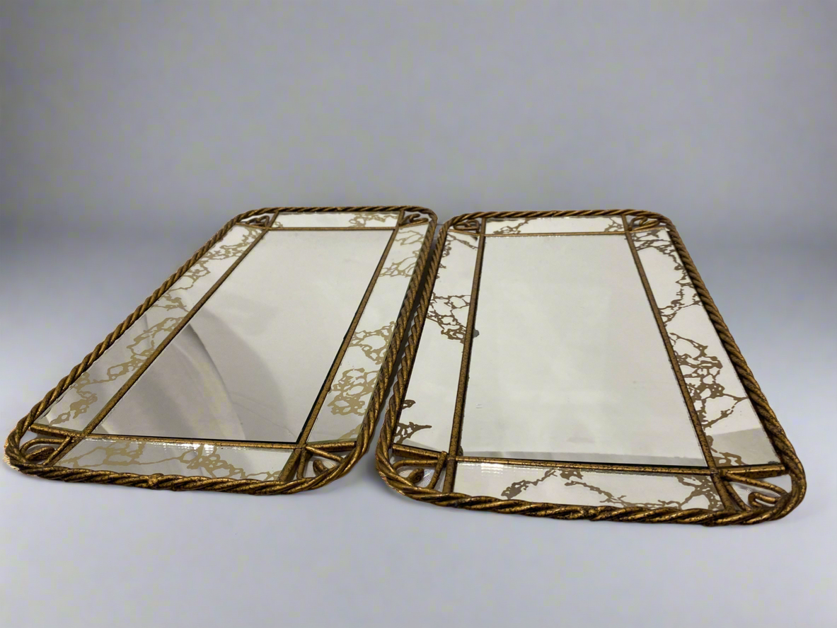 Vtg Art Deco Twisted Gold Rope wall mirror (2)