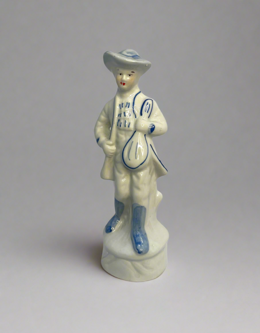 Porcelain Cobalt Blue And White Colonial Man With A Mandolin