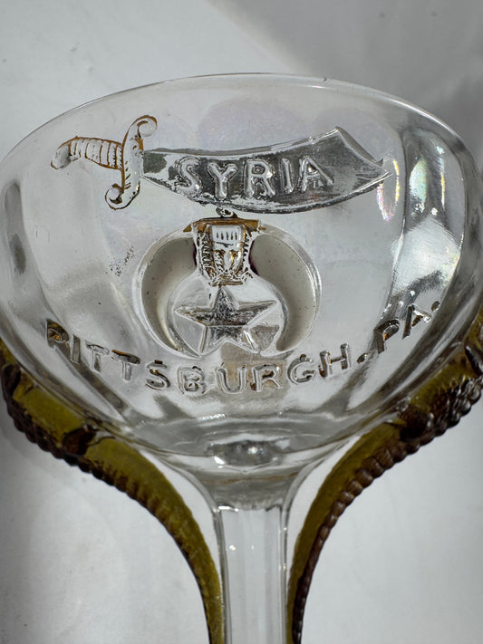 Antique 1910 Syria Shriners New Orleans Souvenir Glass - Rex King of Carnival & Alligator Stem - 1910 Imperial Session Collectib