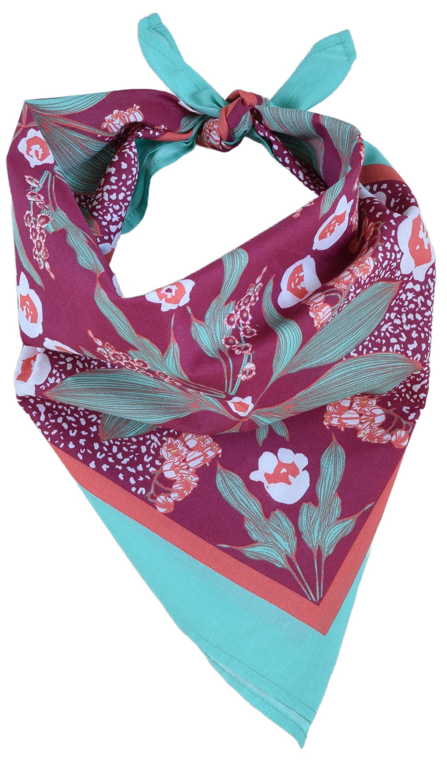 Lily of the Valley Bandana - 100% Cotton - Red and Teal
