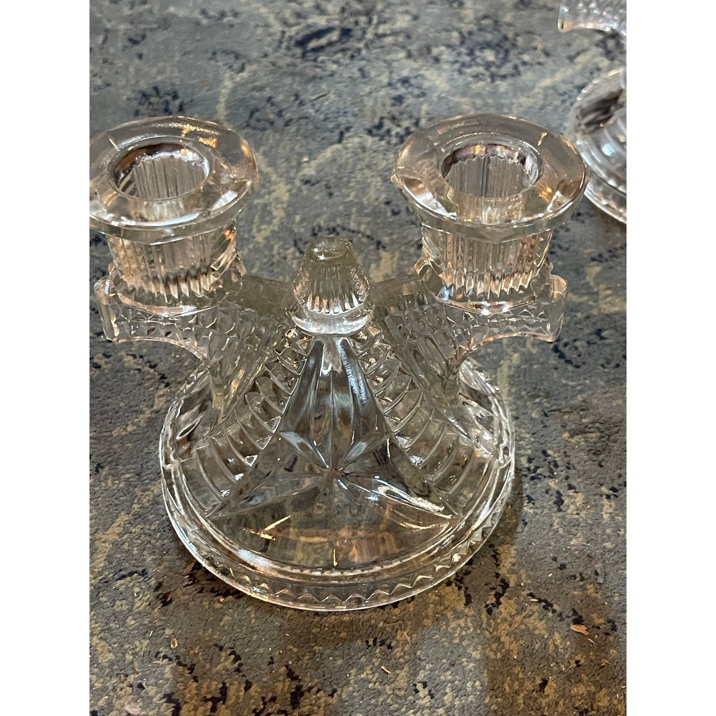 Federal Glass Wigwam Windmill double light candlestick holder set of 2