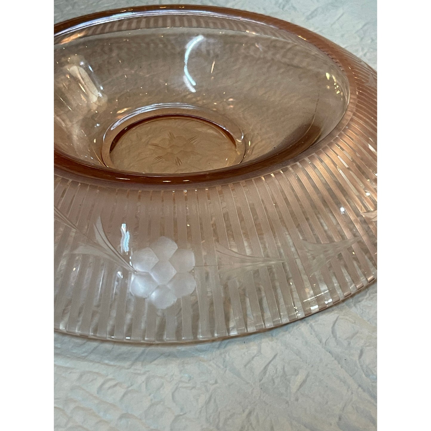 Pink Depression Glass floral console bowl