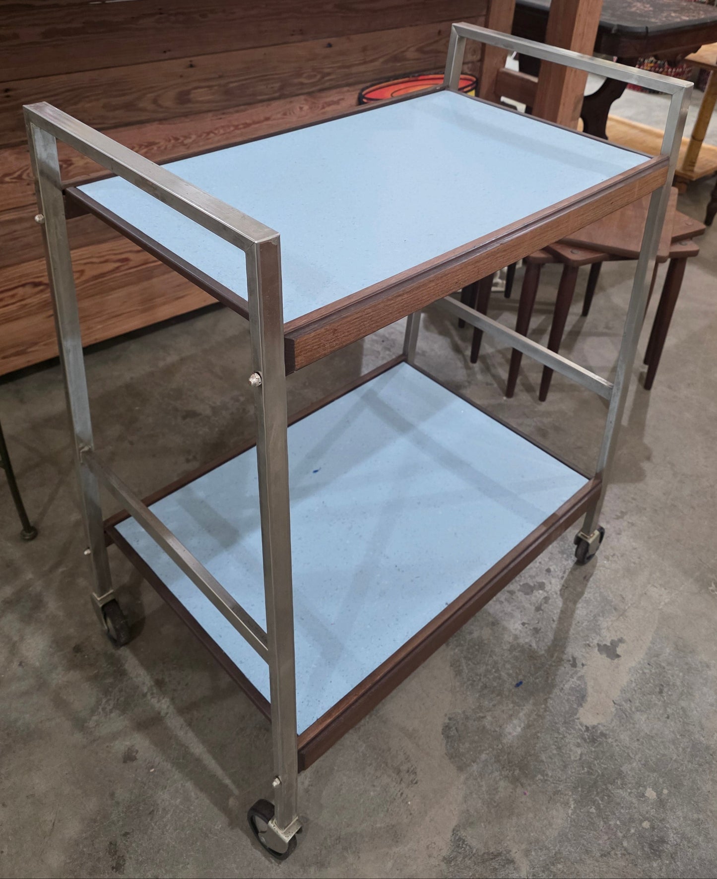 Vtg. Blue MCM Bar Cart