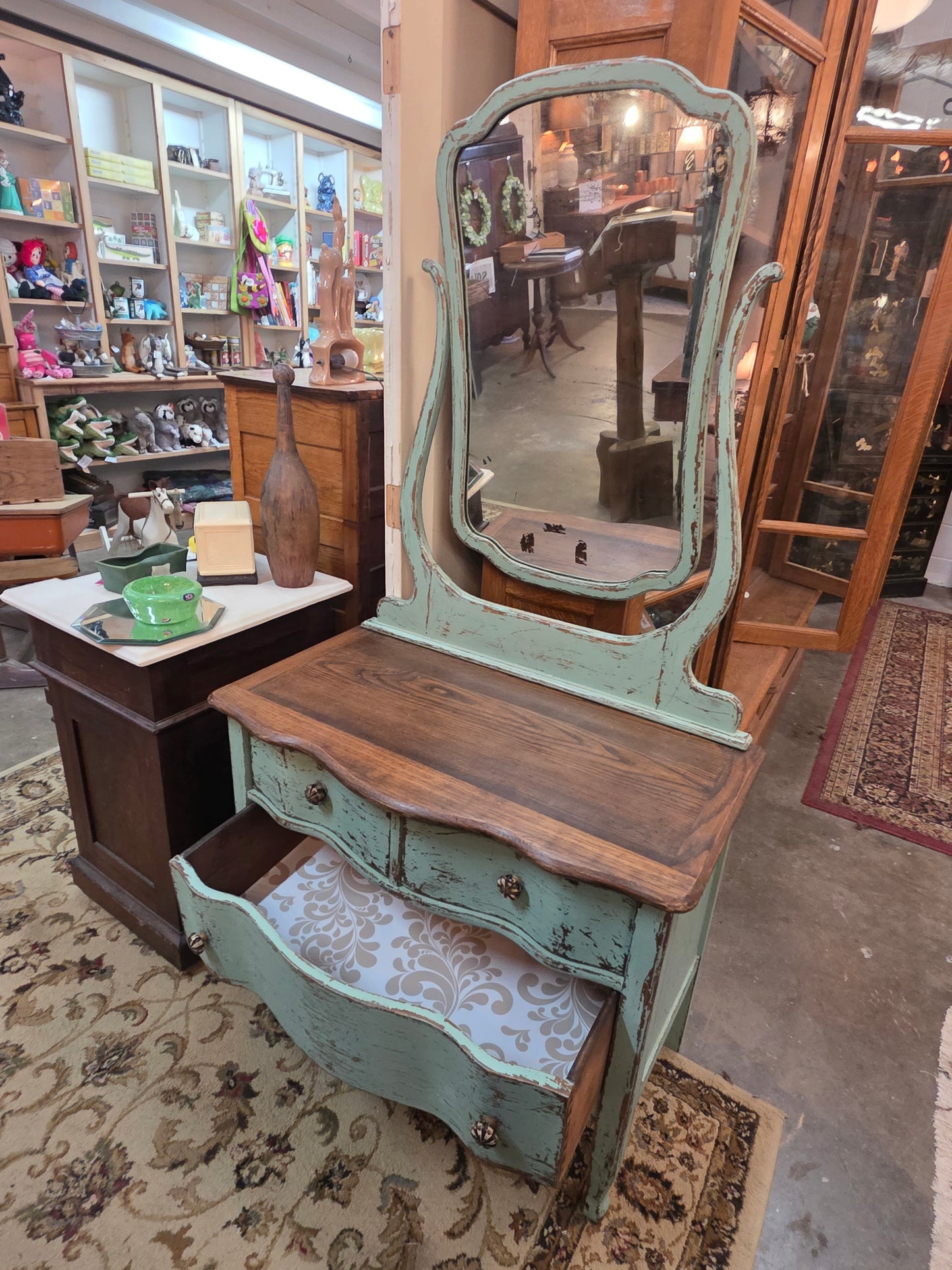 Vtg. Teal Dresser w/ Mirror