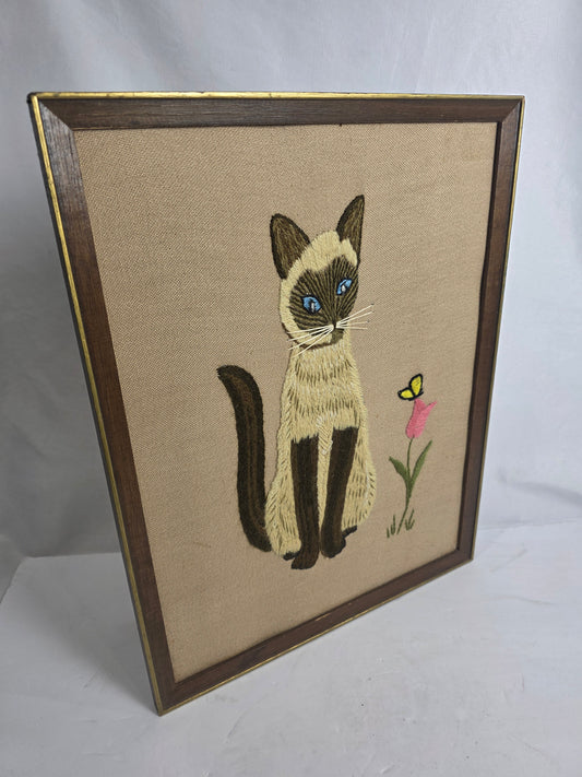 Vtg. Embroidered Siamese Cat