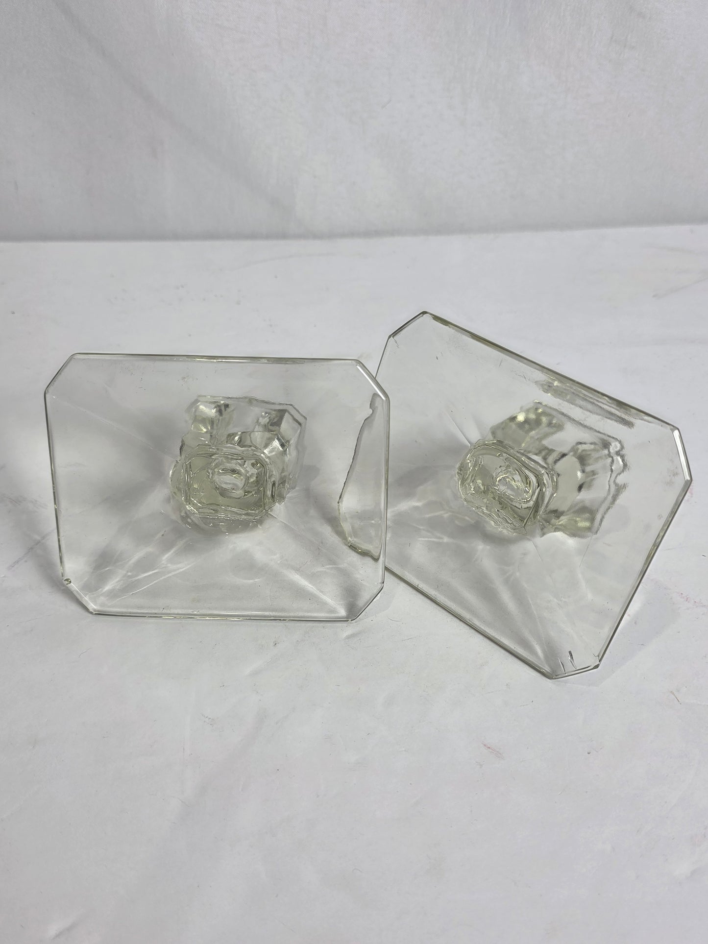 Set of 2 Antq. Art Deco Glass Candlestick Holders