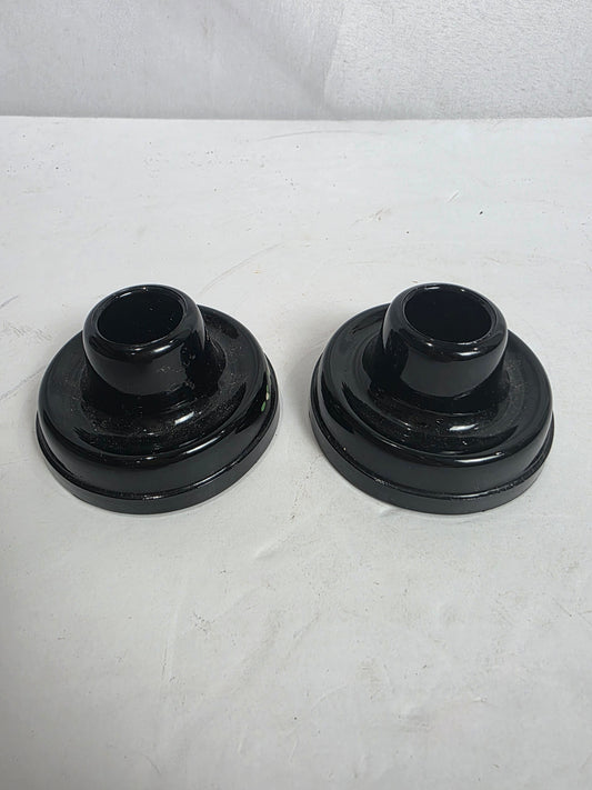Set of 2 Vtg. Enameled Black Glass Candlestick Holders