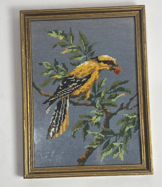 Vtg. Embroidered Yellow Bird