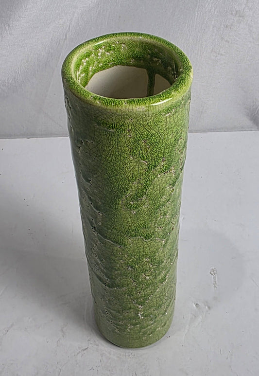 Vtg. Lime Green Ceramic Vase w/ Crackle Glaze