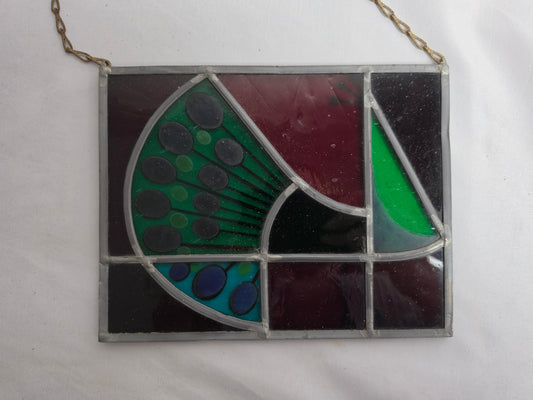 1960s Vtg. Tiffany- styled stained-glass panel featuring a peacock CSHW