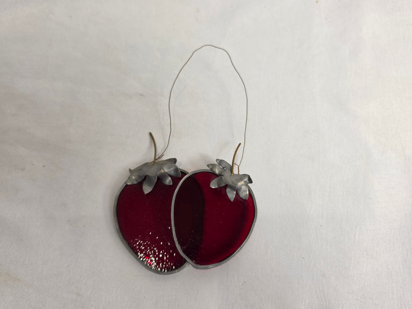 1960s Vintage Tiffany- Styled Stained-Glass Panel Featuring A Strawberry CSHW