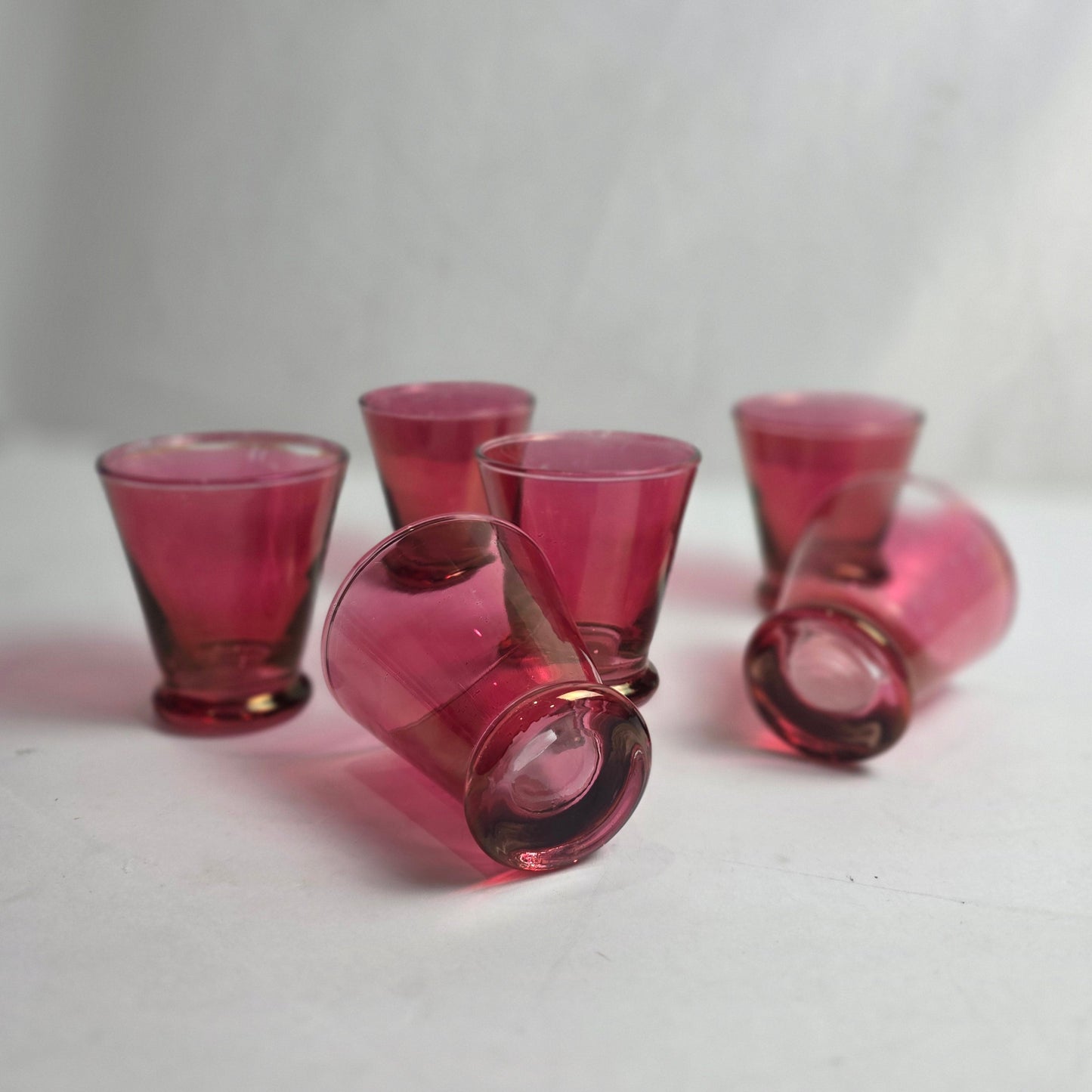 Vtg. Set Iridescent Cranberry Glasses (6)