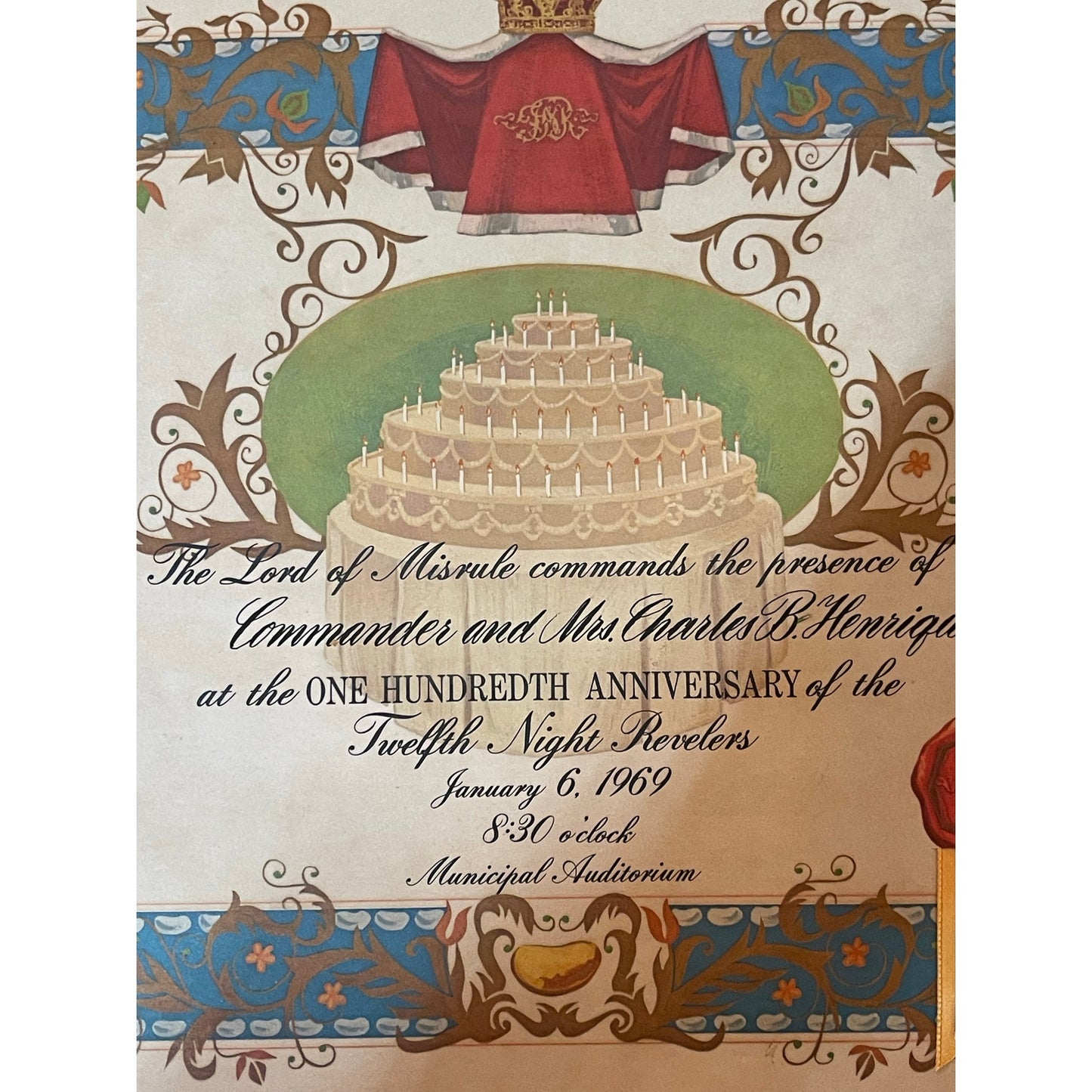 Vintage 1969 Twelfth Night Revelers 100th Anniversary Mardi Gras Ball Invitation