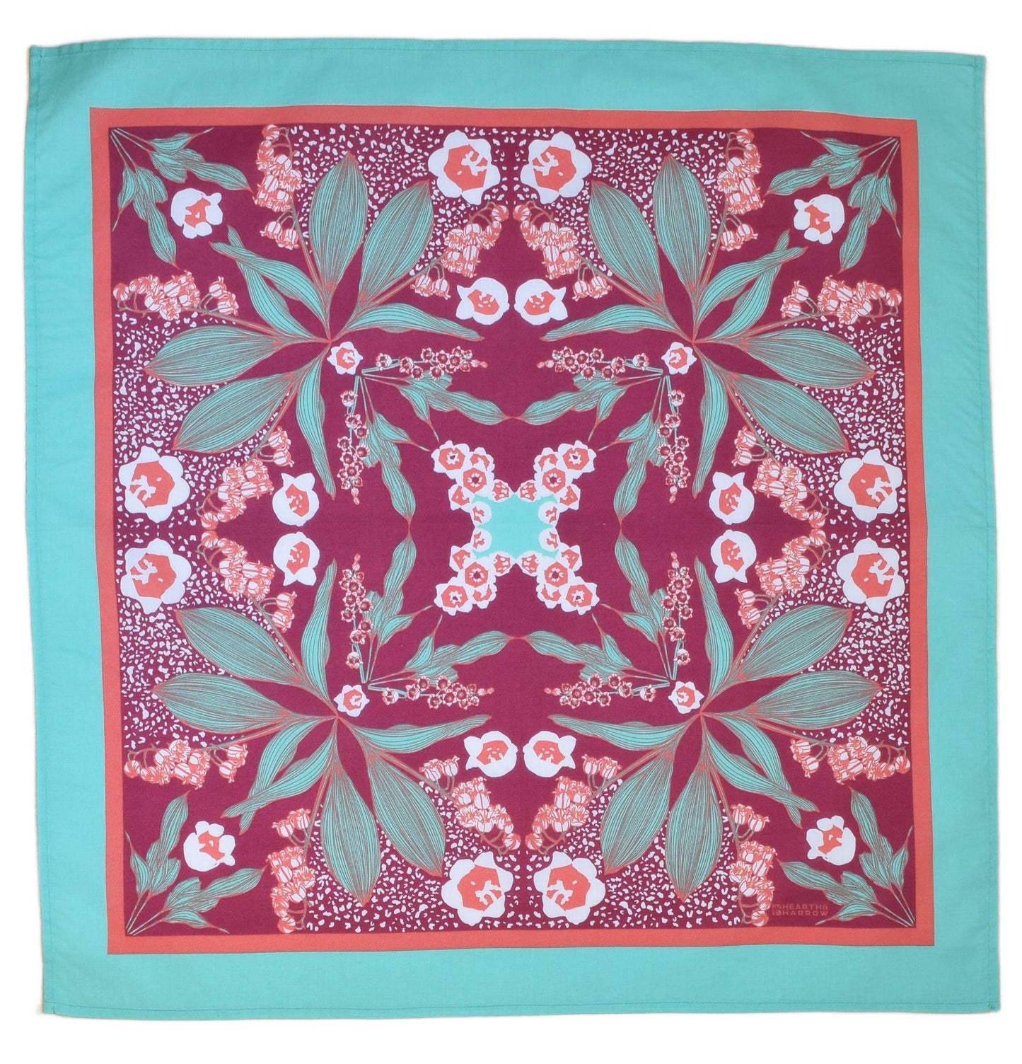 Lily of the Valley Bandana - 100% Cotton - Red and Teal