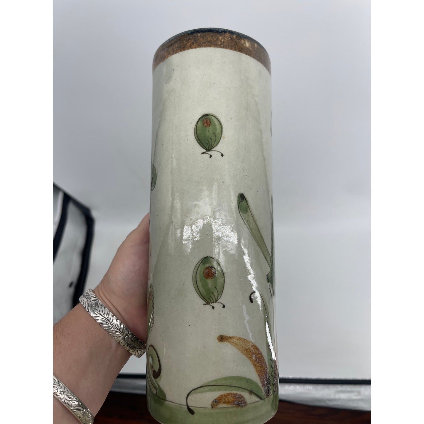 Ken Edwards Tonala El Palomar Mexican Hand Painted Cylinder Vase Birds & flowers - CSSB