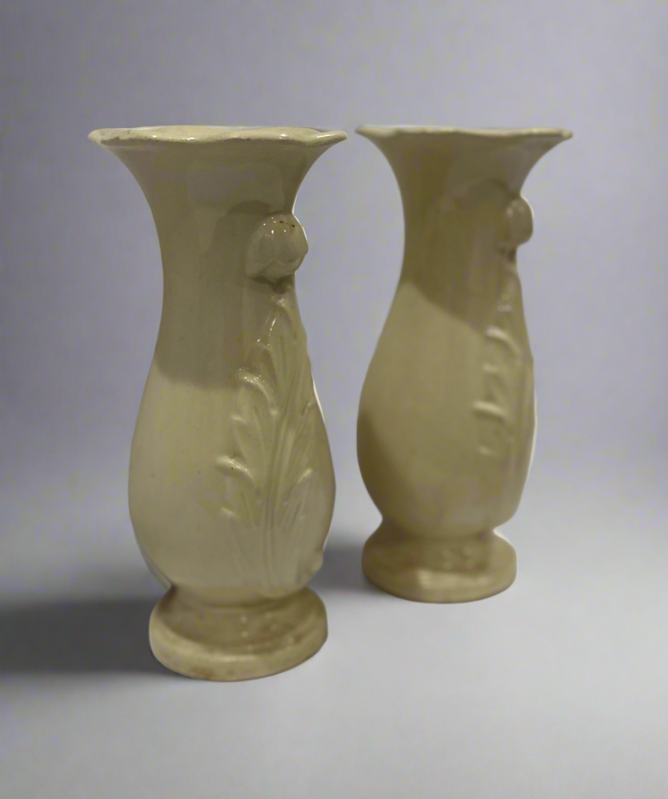 Brush McCoy Feather Relief Vase Pair