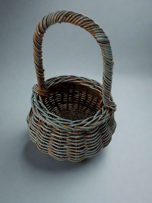 Vtg Basket Blue Rattan Basket