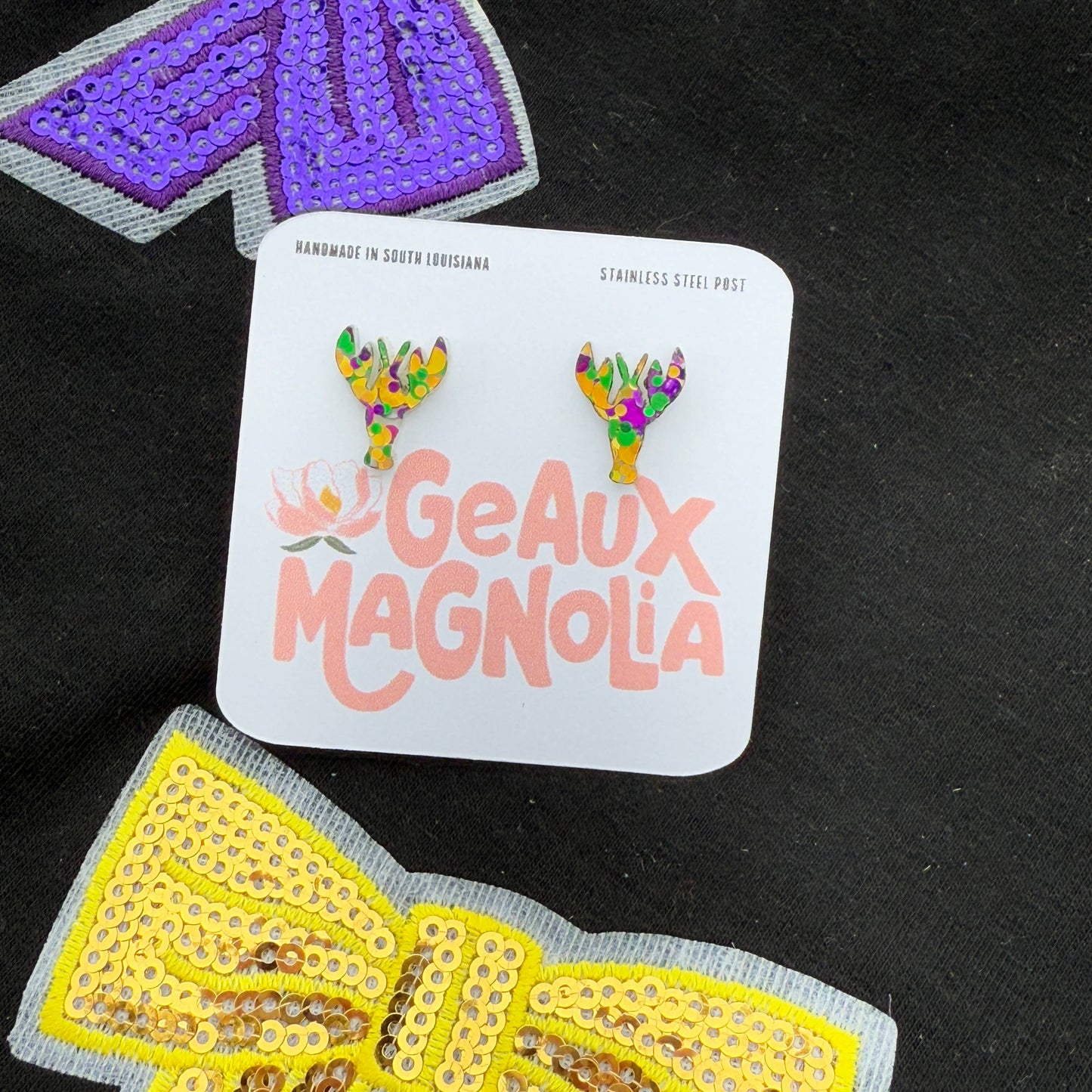 Mardi Gras Crawfish Stud Earrings