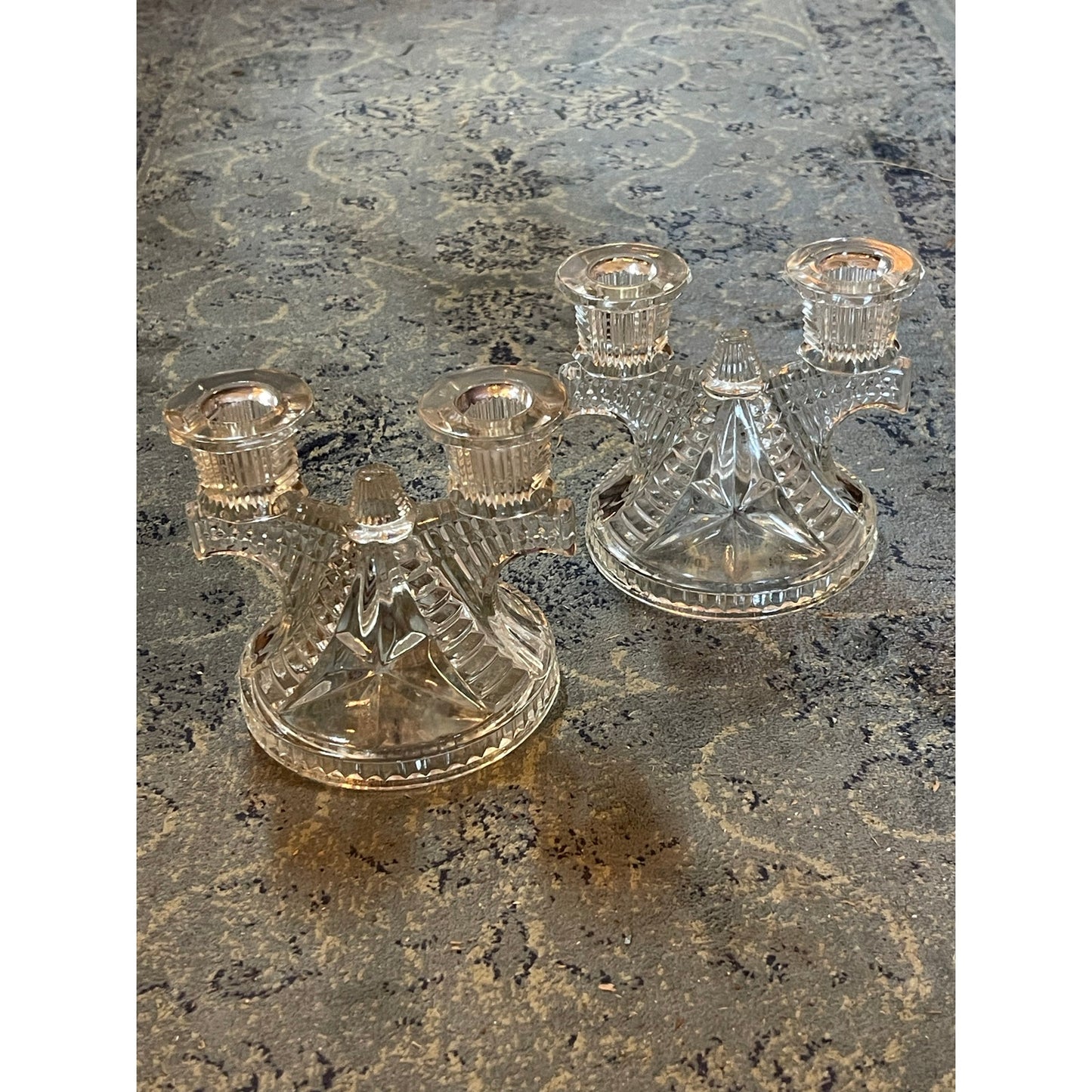 Federal Glass Wigwam Windmill double light candlestick holder set of 2