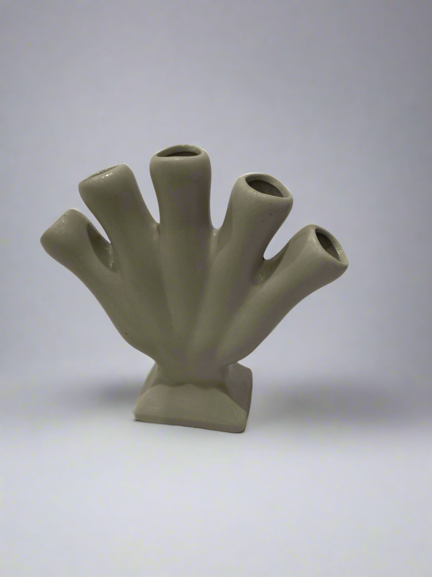 grey stoneware 5 finger tulip vase