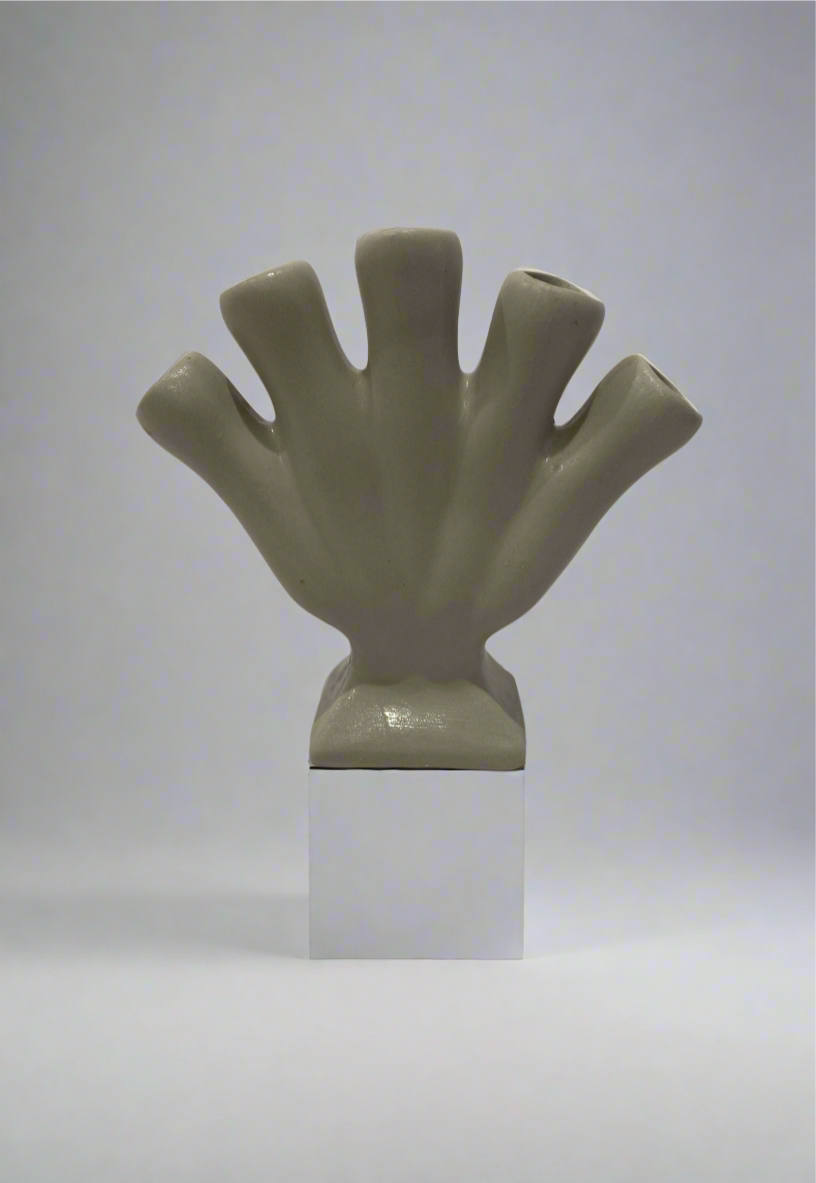 grey stoneware 5 finger tulip vase