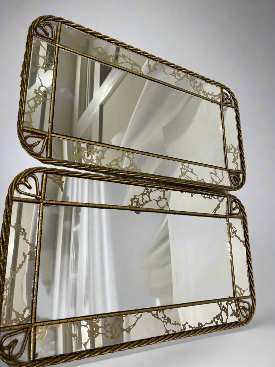 Vtg Art Deco Twisted Gold Rope wall mirror (2)