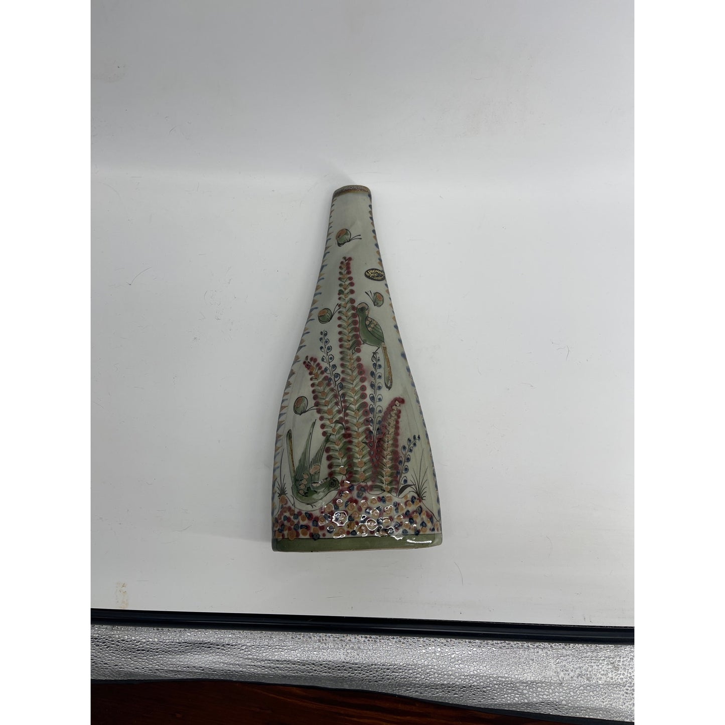 Ken Edwards Tonala El Palomar Mexican Hand Painted Pillow Vase Birds & flowers -CSSB