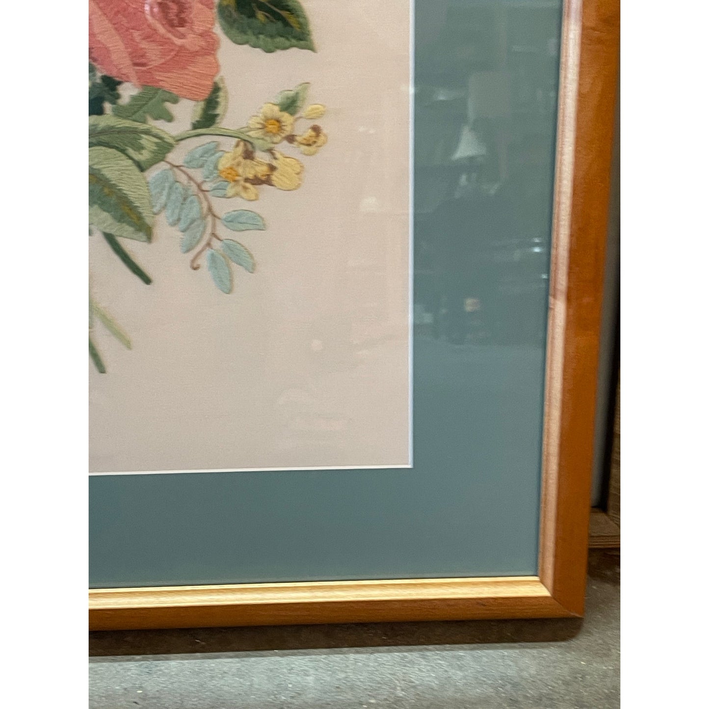 Vintage 1970's Mushroom Crewel Embroidered Floral Bouquet Framed Artwork