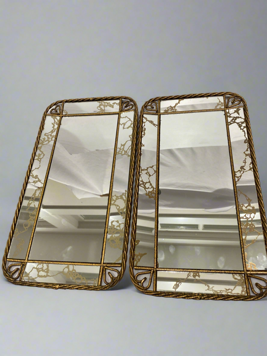 Vtg Art Deco Twisted Gold Rope wall mirror (2)