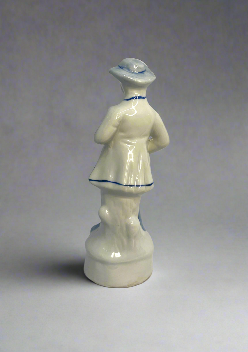 Porcelain Cobalt Blue And White Colonial Man With A Mandolin