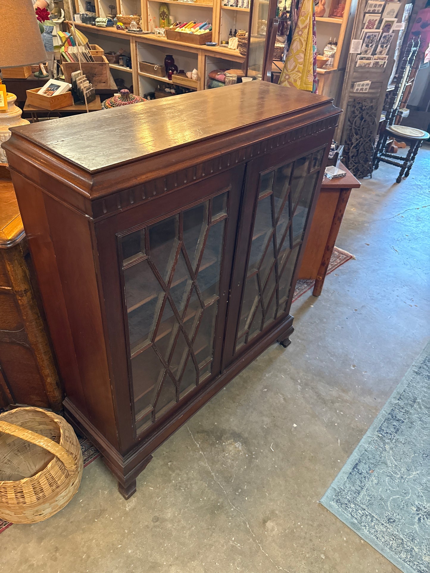 Vintage Wood Glass Paned Cabinet