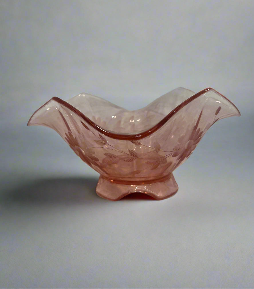 Pink Depression Glass Wavy Bowl