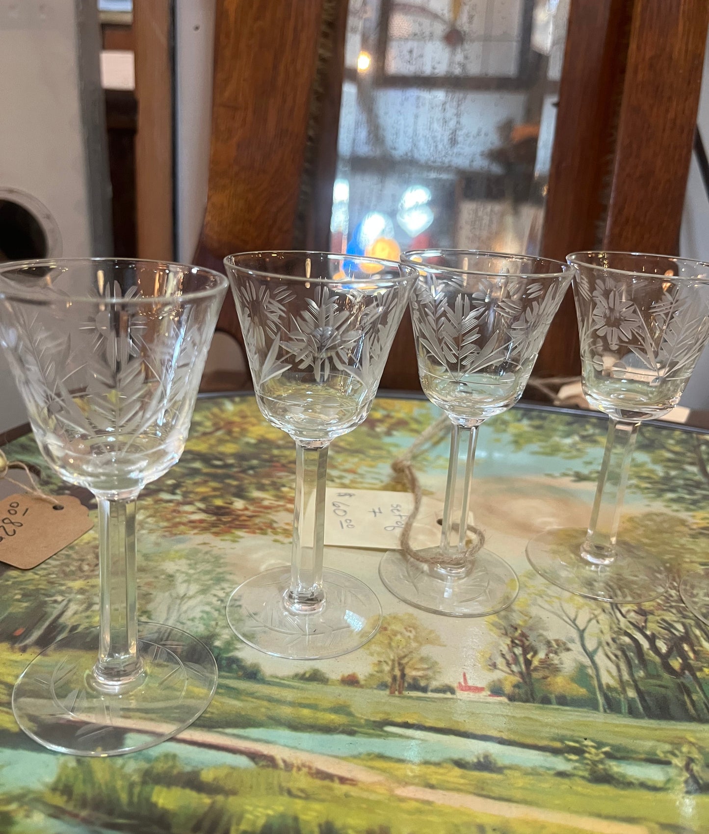 Etched Vintage Cordial Glasses ( Set of 7 )