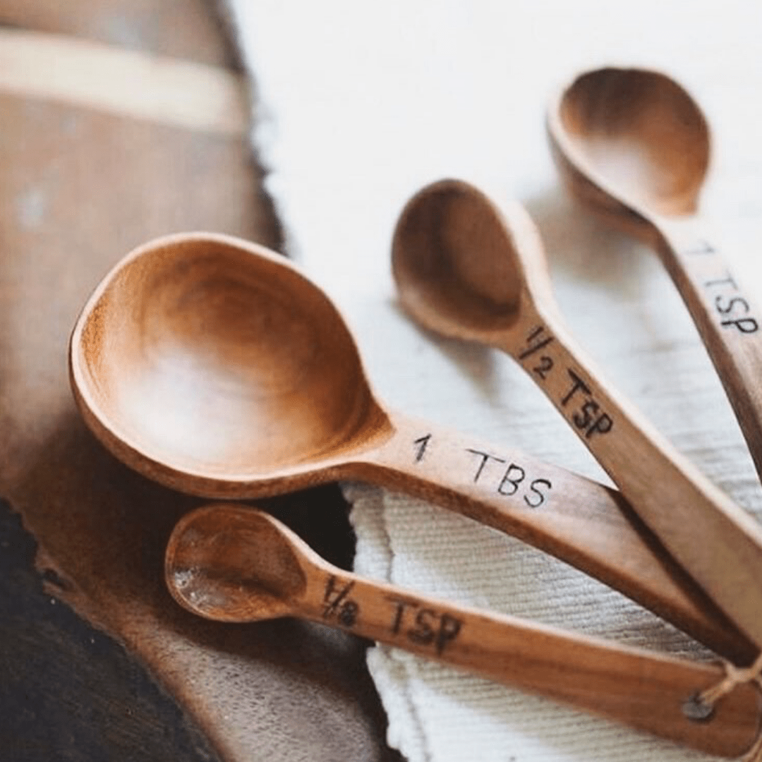 Hand Carved Wood Measuring Spoon Set: Coffeewood