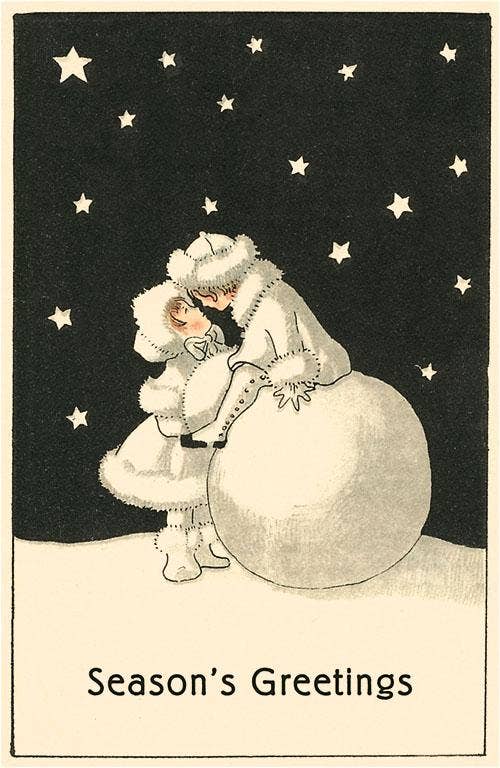MC-543 Children on Snowball Kissing Greeting Card