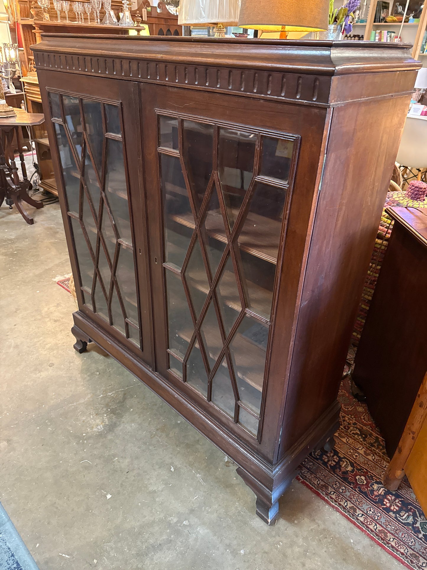 Vintage Wood Glass Paned Cabinet