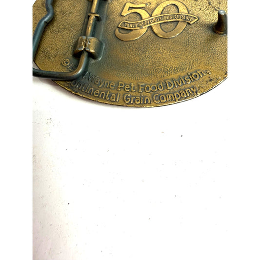 Vintage Wayne Dog Food Belt Buckle Continental Grain 50th Anniversary Metal